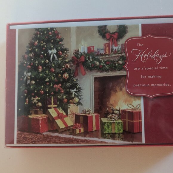NWT 16 Cozy Christmas Tree Scene Fireplace Holiday Cards American Greetings NEW - Picture 2 of 4